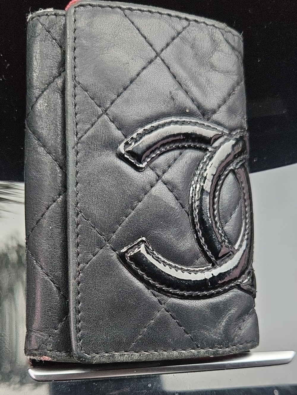 CHANEL Black Exterior Pink Interior Key Holder Wallet